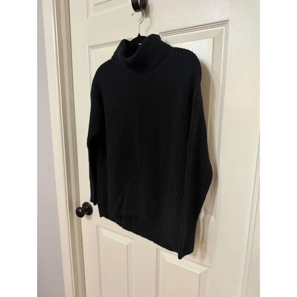 J.Crew Womens Black Cotton Cashmere Ribbed‎ Turtleneck Sweater BB427 Small